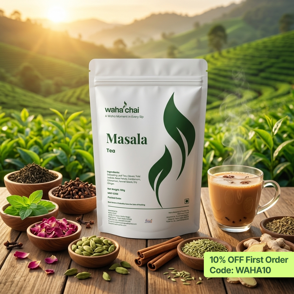 Waha Masala Tea – Darjeeling Tea with Cloves, Cardamom, Cinnamon, Dry Ginger and Natural Indian Spices | Buy Online